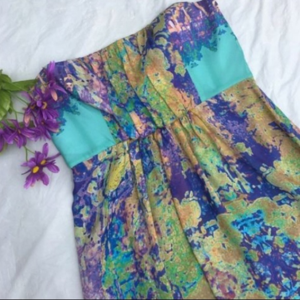 Tibi Watercolor Strapless Cocktail Dress